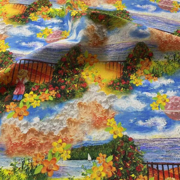 3D Oil-Painting Pastoral Cartoon Cotton Fabric — Qipao, Dresses & Kidswear