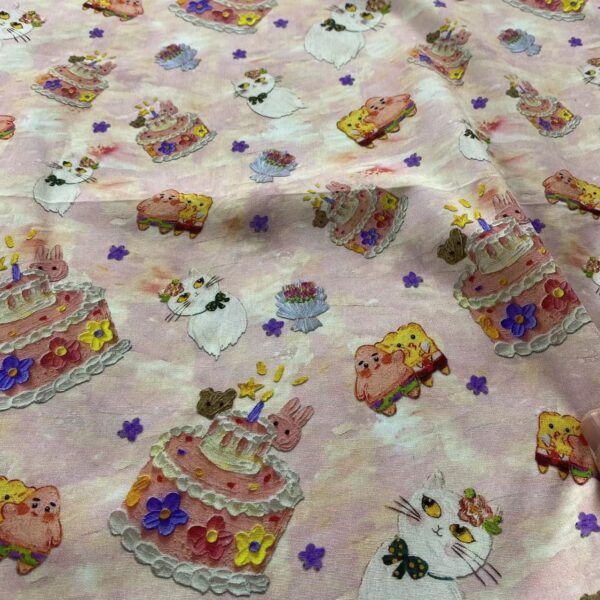 3D Oil-Painting Birthday Cake Cotton Fabric — Kids & Women’s Dresses