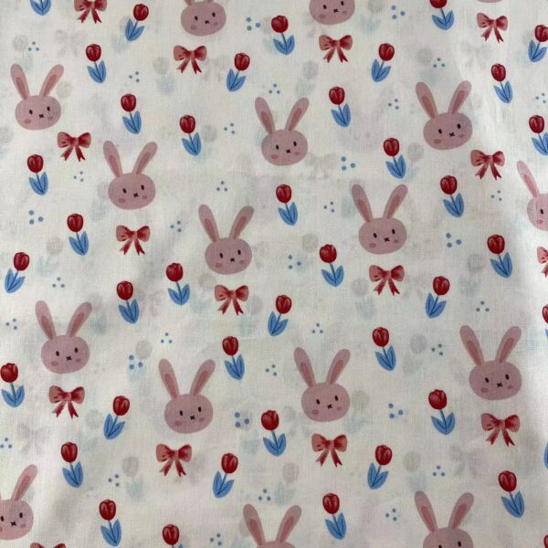 Cartoon Bunny Cotton Poplin Fabric — Soft Printed Fabric for Kidswear, Dresses & Anti-Mosquito Pants