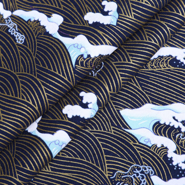 Gold-Stamped Cotton Cloud & Wave Print Fabric – Oriental Style Woven Cotton for Clothing & DIY Crafts
