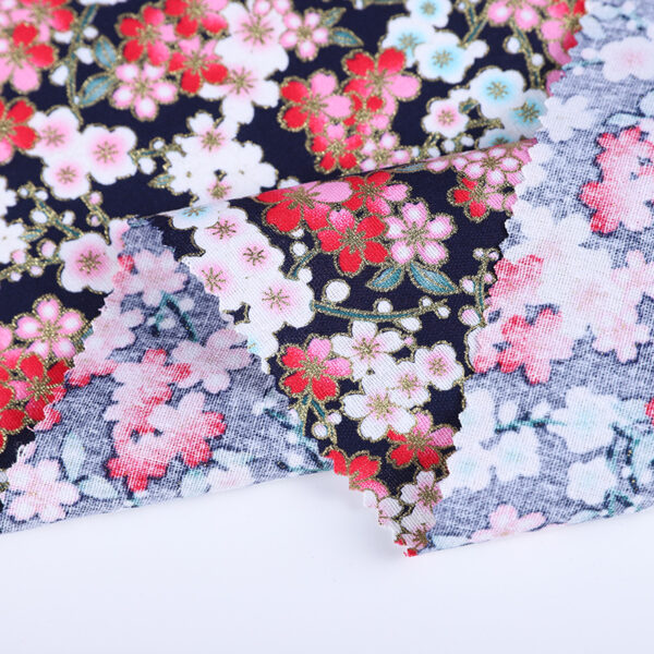 Gold-Stamped Japanese Kintan Floral Cotton Fabric – Woven Cotton for DIY Bags, Tablecloths & Garment Design