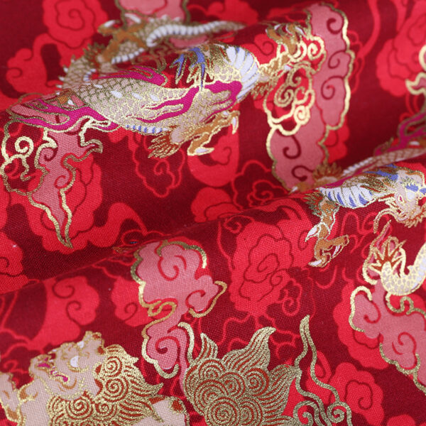 Gold-Stamped Chinese Dragon Cloud Cotton Fabric – Woven Cotton for Apparel, Bags & DIY Crafts