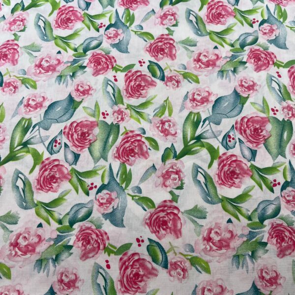 40s Cotton Poplin Printed Fabric – Country Rose Floral Fabric for Shirt, Bag & DIY Sewing
