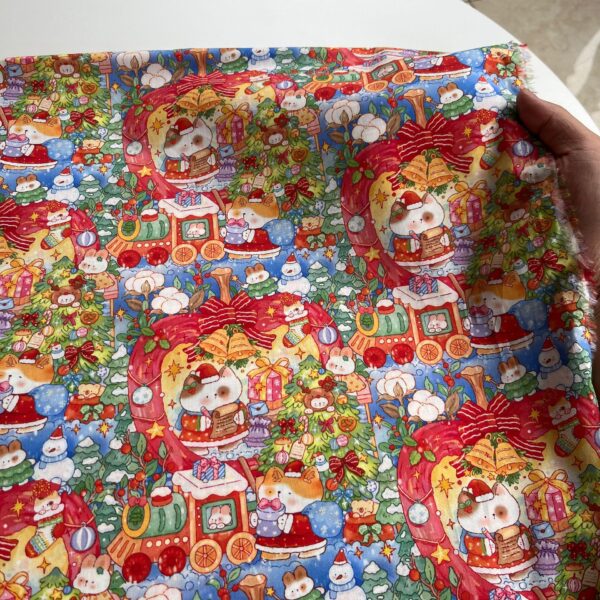 40s Cotton Digital Print Fabric – Korean INS Christmas Cartoon Pattern for Women’s & Kidswear