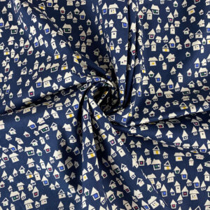 Cotton Poplin Fabric with Little House Print – 60s Lightweight Dress & Pajama Material