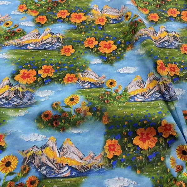 100% Cotton 3D Oil Painting Digital Printed Fabric — Artistic Countryside Style