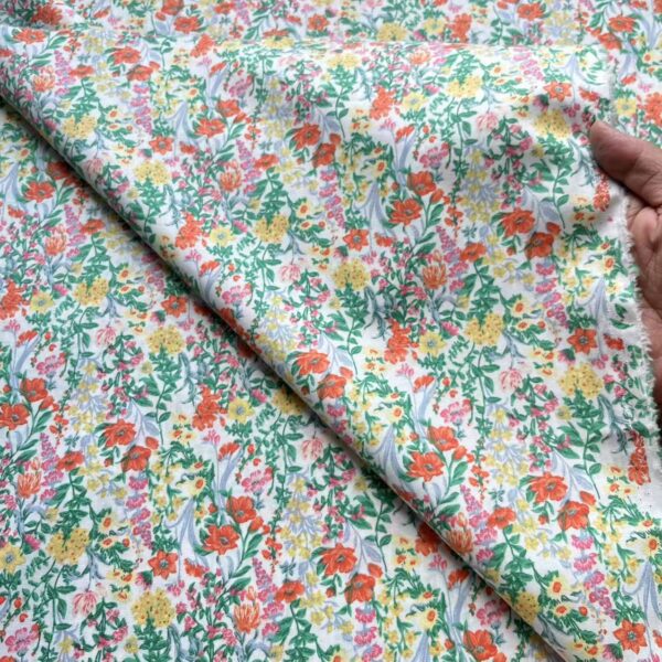 40s Reactive Printed Cotton Fabric — Floral Poplin for Dresses & DIY Crafts
