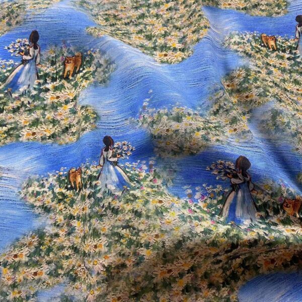 Cotton Digital Printed Fabric 3D Oil Painting Girl – Kids & Women Dress Material