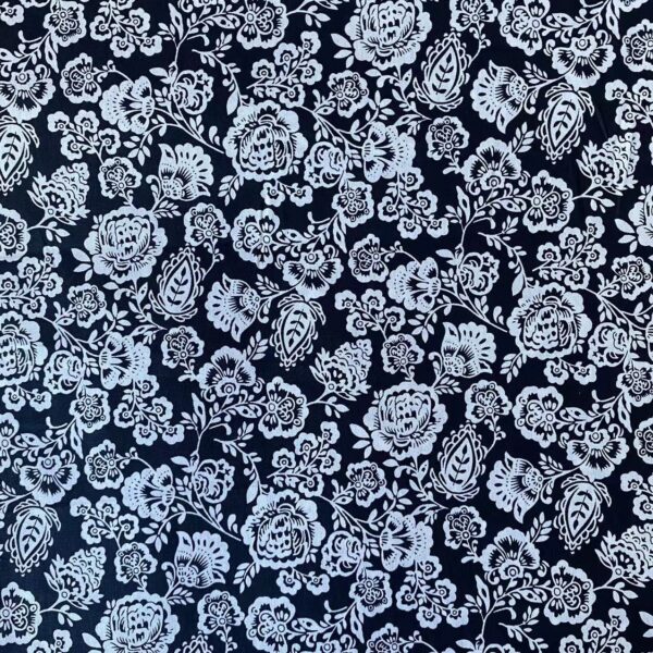 100% Cotton Printed Poplin Fabric — Black & White Floral