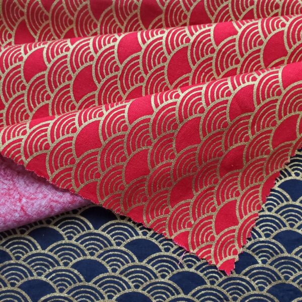 100% Cotton Gold Foil Printed Fabric — Retro Fan Pattern