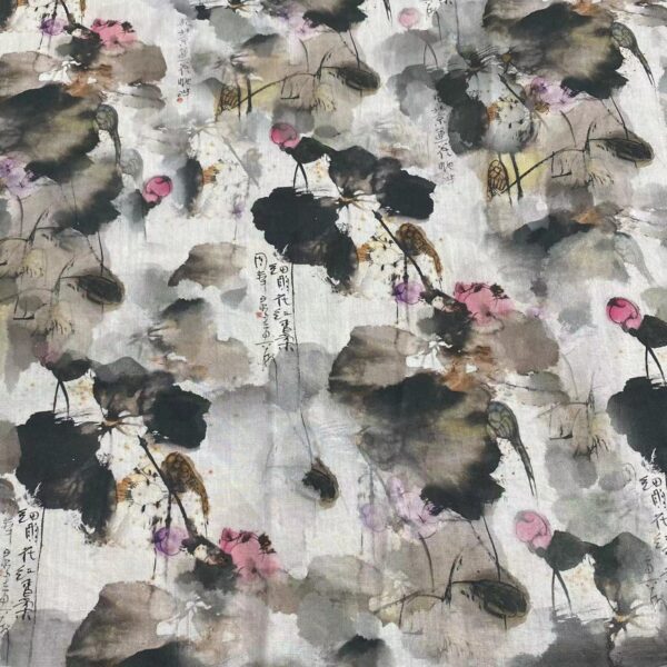 Cotton Digital Printed Fabric — Vintage Chinese Ink Style — Summer Clothing & Home Decor