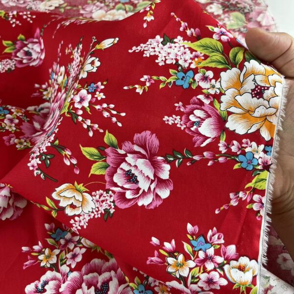 100% Cotton Floral Printed Poplin Fabric — Bold Eastern Blossom Design