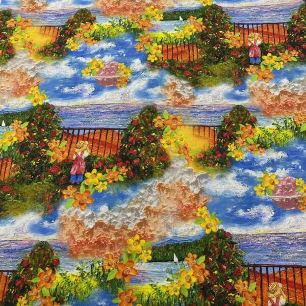 3D Oil-Painting Pastoral Cartoon Cotton Fabric — Qipao, Dresses & Kidswear