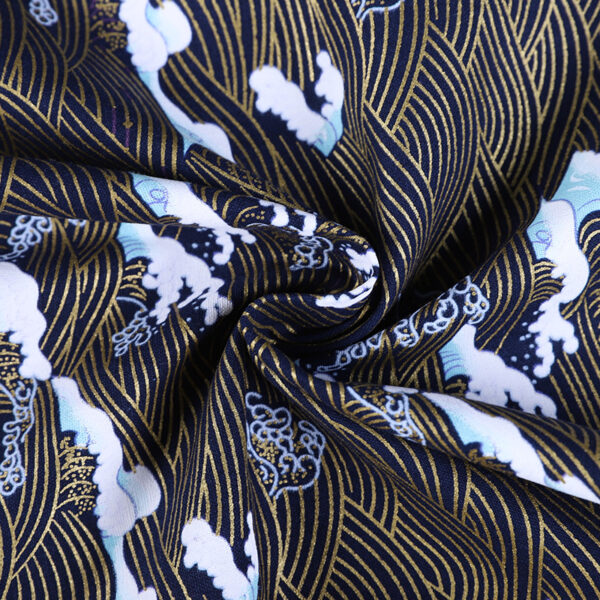 Gold-Stamped Cotton Cloud & Wave Print Fabric – Oriental Style Woven Cotton for Clothing & DIY Crafts