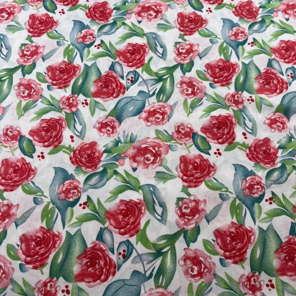 40s Cotton Poplin Printed Fabric – Country Rose Floral Fabric for Shirt, Bag & DIY Sewing
