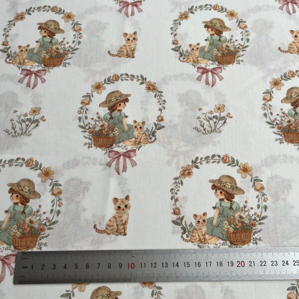 主图-04 40s Cotton Digital Print Fabric – Korean INS Girl with Flower Wreath Pattern for Women’s & Kidswear