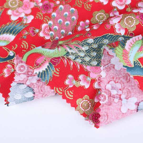 100% Cotton Peacock Gold Foil Fabric — Chinese Artistic Print DIY Cloth