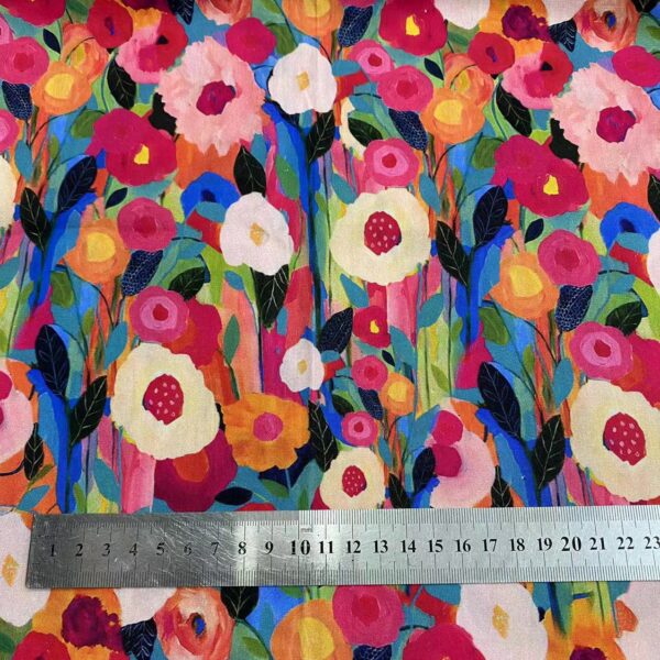 Cotton Digital Print Fabric – Colorful Oil Painting Style for Kids & Women