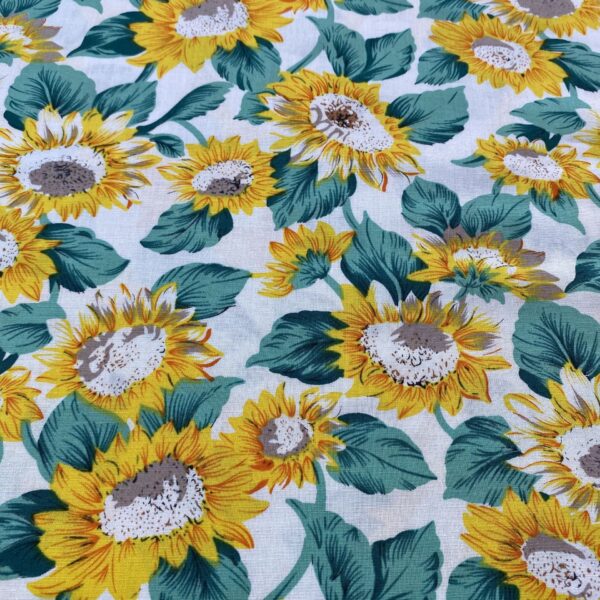 Sunflower Cotton Poplin Fabric – 100% Cotton Floral Print for Summer Dresses & Tops