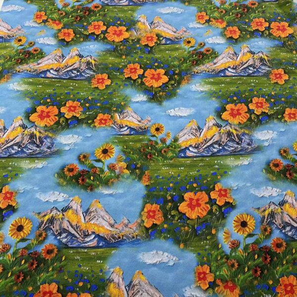 100% Cotton 3D Oil Painting Digital Printed Fabric — Artistic Countryside Style