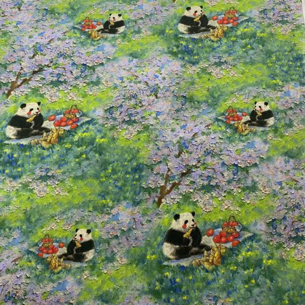 100% Cotton Digital Printed Fabric — 3D Oil Painting Panda Design