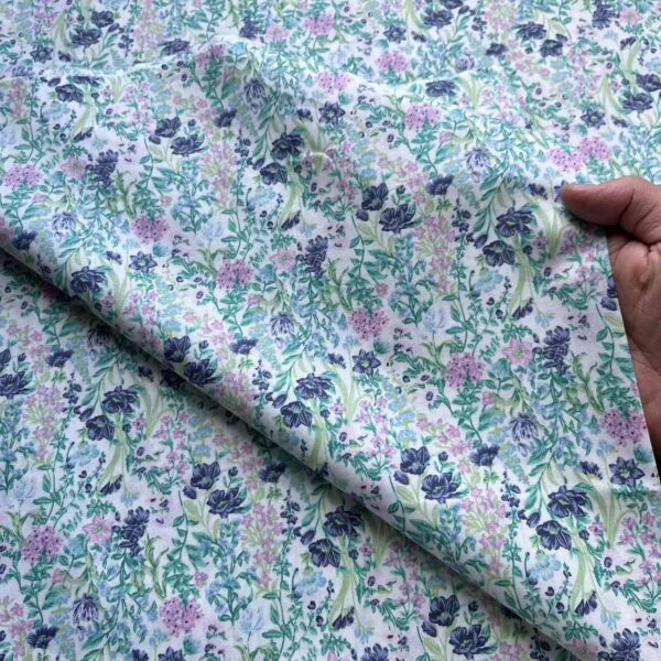 40s Reactive Printed Cotton Fabric — Floral Poplin for Dresses & DIY Crafts