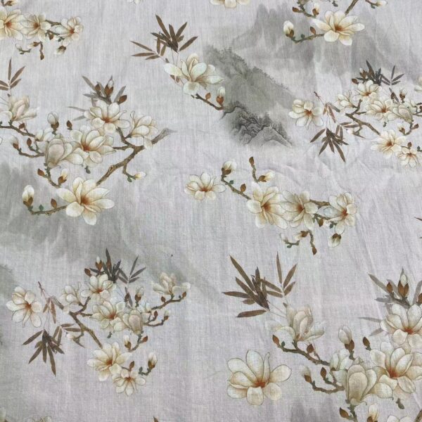 100% Cotton Digital Printed Fabric – Vintage Chinese Landscape Floral Pattern