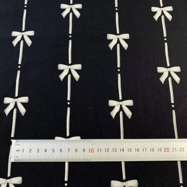 100% Cotton Poplin Printed Fabric — Korean Black & White Bow Design