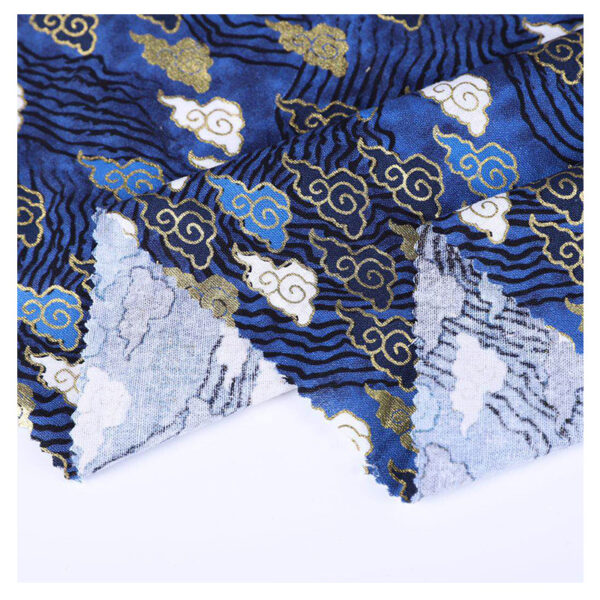 Japanese Cloud Gold Printed Cotton Fabric — Elegant Kimono & Hanfu Material