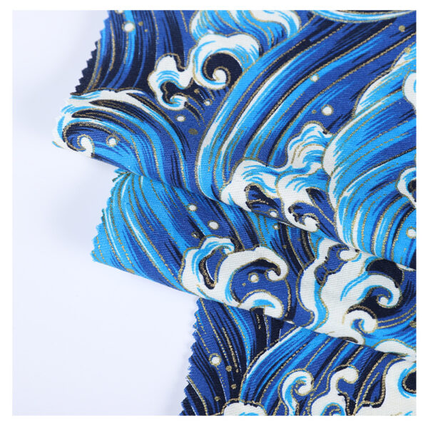 Gold-Stamped Japanese Seigaiha Wave Cotton Linen-Texture Fabric – Woven Cotton for Kimono, Crafts & Apparel