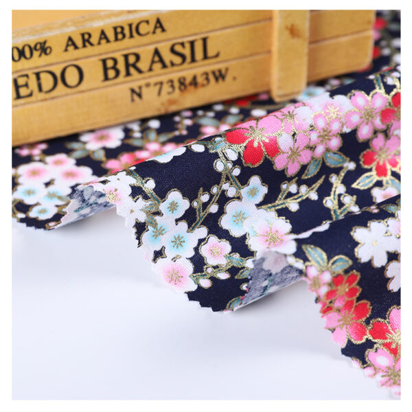 Gold-Stamped Japanese Kintan Floral Cotton Fabric – Woven Cotton for DIY Bags, Tablecloths & Garment Design