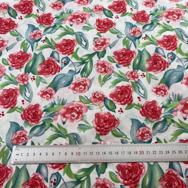 40s Cotton Poplin Printed Fabric – Country Rose Floral Fabric for Shirt, Bag & DIY Sewing