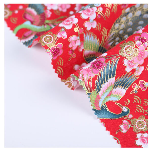 100% Cotton Peacock Gold Foil Fabric — Chinese Artistic Print DIY Cloth