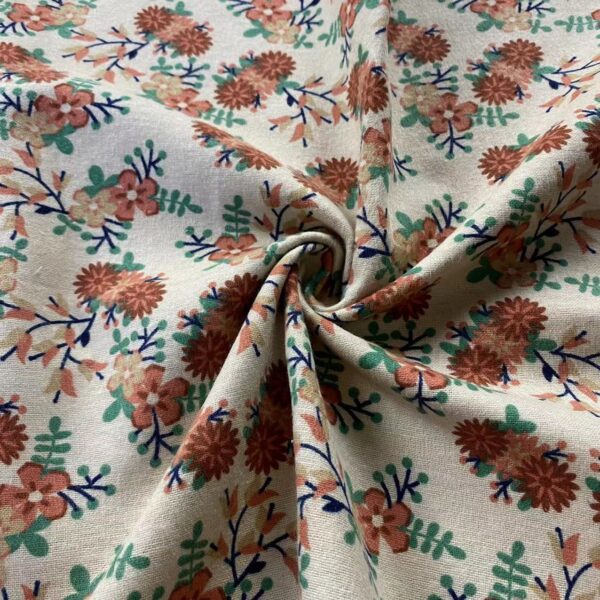 French Country Style Brushed Cotton Fabric – Soft Warm Floral Print for Jackets, Homewear & Crafts