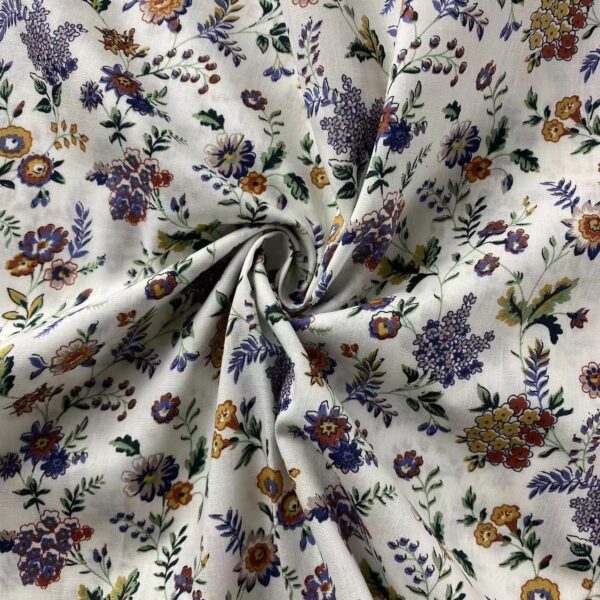 Small Floral Cotton Poplin Fabric – 100% Cotton Reactive Print for Dresses & Kidswear