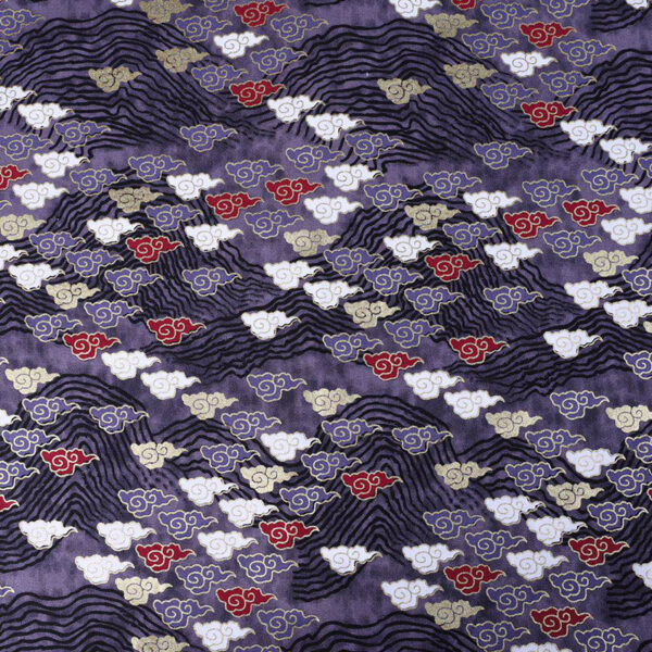 Japanese Cloud Gold Printed Cotton Fabric — Elegant Kimono & Hanfu Material