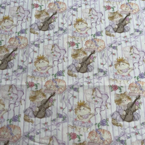 Korean Style Cat Print Cotton Fabric — Soft Digital Print for Kids’ & Women’s Apparel