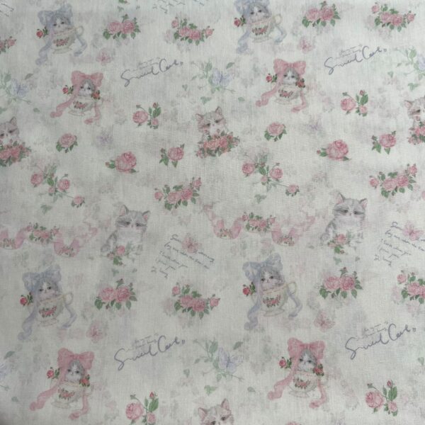 Korean INS Cat Print Cotton Fabric — Cute Digital Cotton for Kids & Women