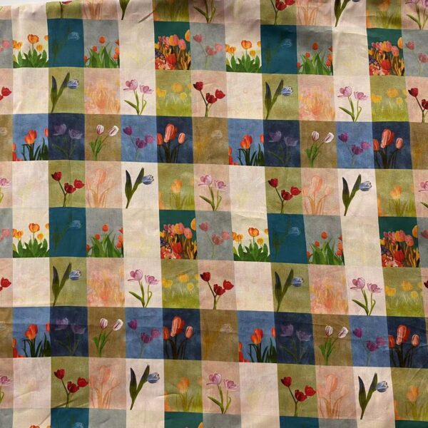 Retro Tulip Check Digital Print Cotton Fabric — Holiday Style Shirt & Dress Material