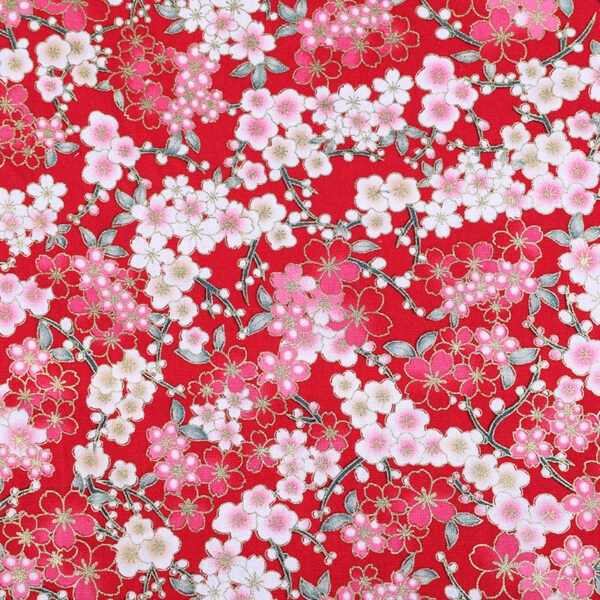 Gold-Stamped Japanese Kintan Floral Cotton Fabric – Woven Cotton for DIY Bags, Tablecloths & Garment Design