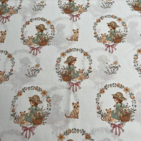 主图-06 40s Cotton Digital Print Fabric – Korean INS Girl with Flower Wreath Pattern for Women’s & Kidswear