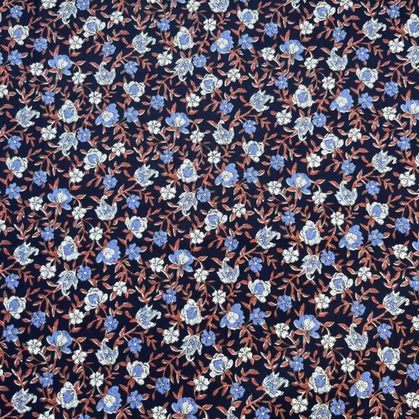 40s Cotton Poplin Reactive Print Fabric – Countryside Small Floral Pattern for Shirts & DIY Sewing