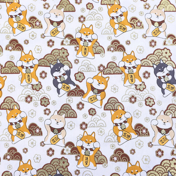 Cotton Gold Foil Shiba Inu Print Fabric – DIY Apparel & Home Sewing