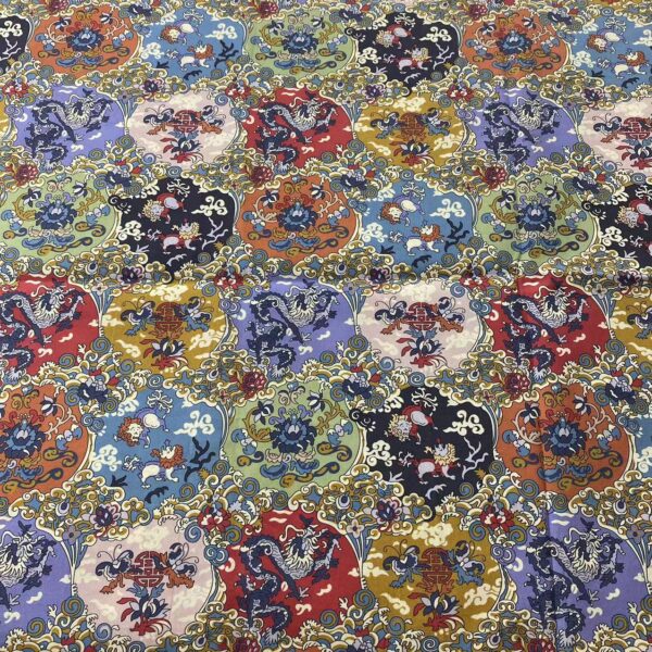 100% Cotton Digital Printed Fabric — Chinese Dragon & Phoenix Festive Cloth