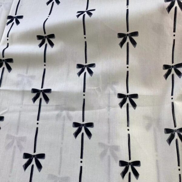 100% Cotton Poplin Printed Fabric — Korean Black & White Bow Design