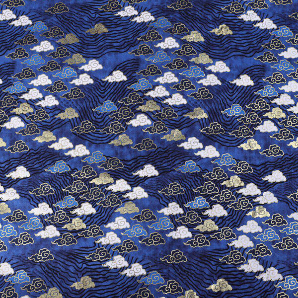 Japanese Cloud Gold Printed Cotton Fabric — Elegant Kimono & Hanfu Material