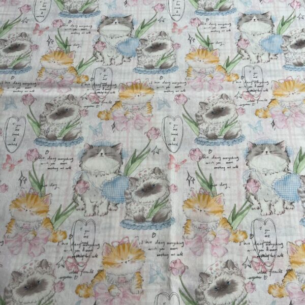 40s Cotton Digital Print Fabric – Korean INS Cartoon Cat Pattern for Women’s & Kidswear