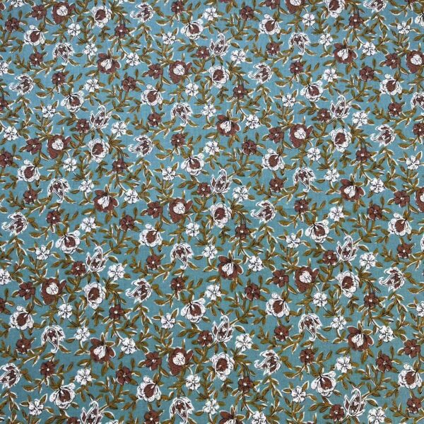 40s Cotton Poplin Reactive Print Fabric – Countryside Small Floral Pattern for Shirts & DIY Sewing