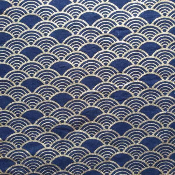 100% Cotton Gold Foil Printed Fabric — Retro Fan Pattern
