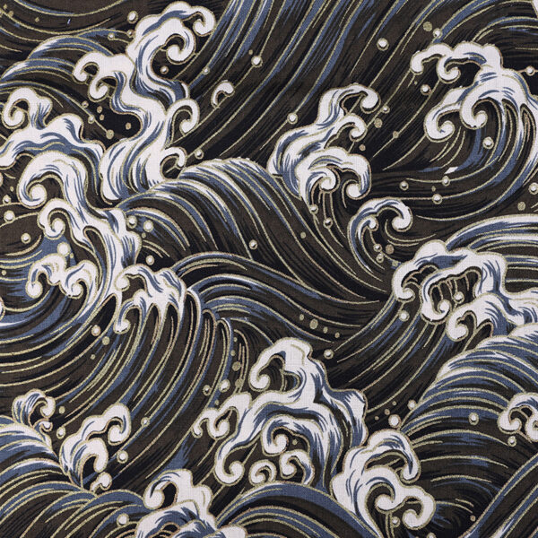 Gold-Stamped Japanese Seigaiha Wave Cotton Linen-Texture Fabric – Woven Cotton for Kimono, Crafts & Apparel
